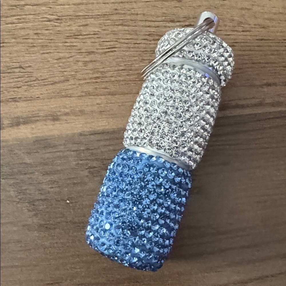 Silver and Blue Crystal Pill Keychain - Picture 2 of 3